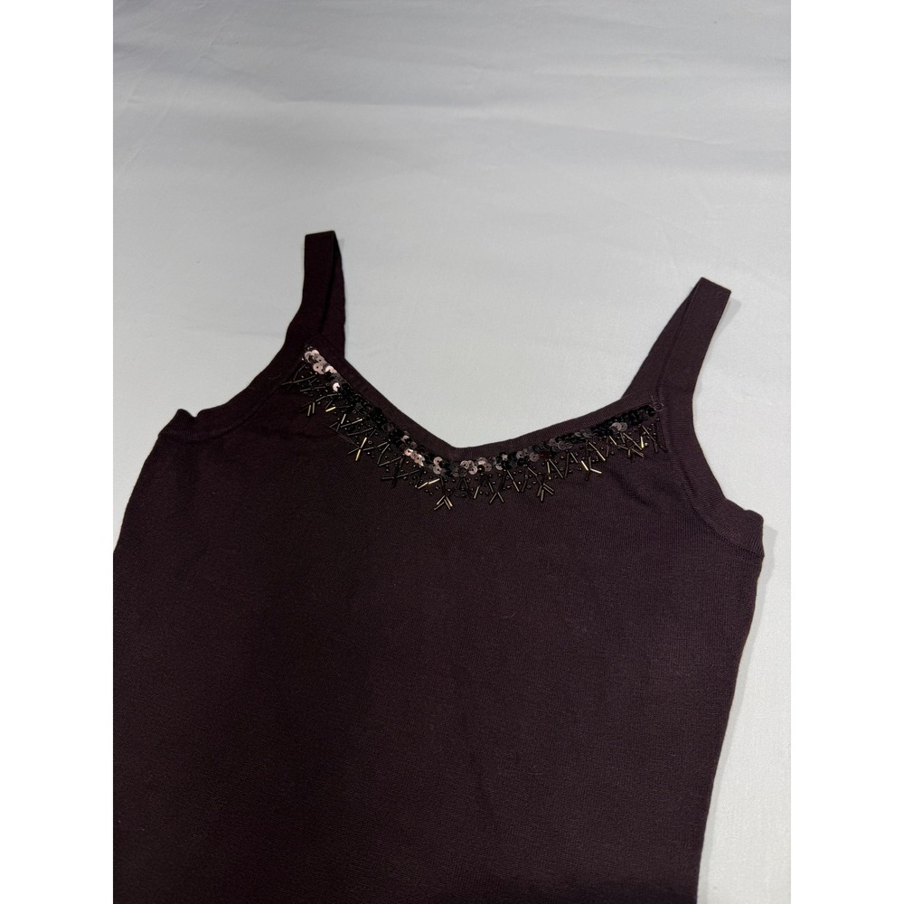 Cache Y2K Brown Knit Sequin Beaded V-Neck Cami Tank Top Small - Picture 6 of 6